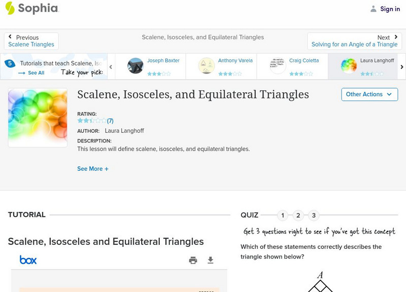 Sophia: Scalene, Isosceles, and Equilateral Triangles: Lesson 1 PPT Sophia: Scalene, Isosceles, and Equilateral Triangles: Lesson 1 PPT