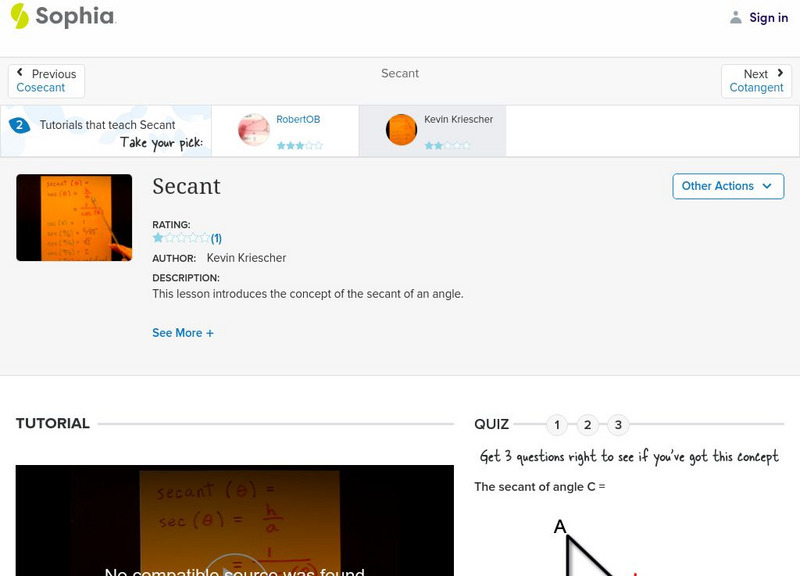 Sophia: Secant: Lesson 1 Instructional Video
