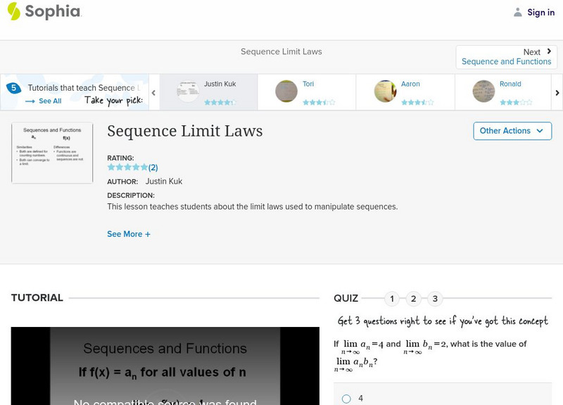 Sophia: Sequence Limit Laws: Lesson 1 Instructional Video Sophia: Sequence Limit Laws: Lesson 1 Instructional Video