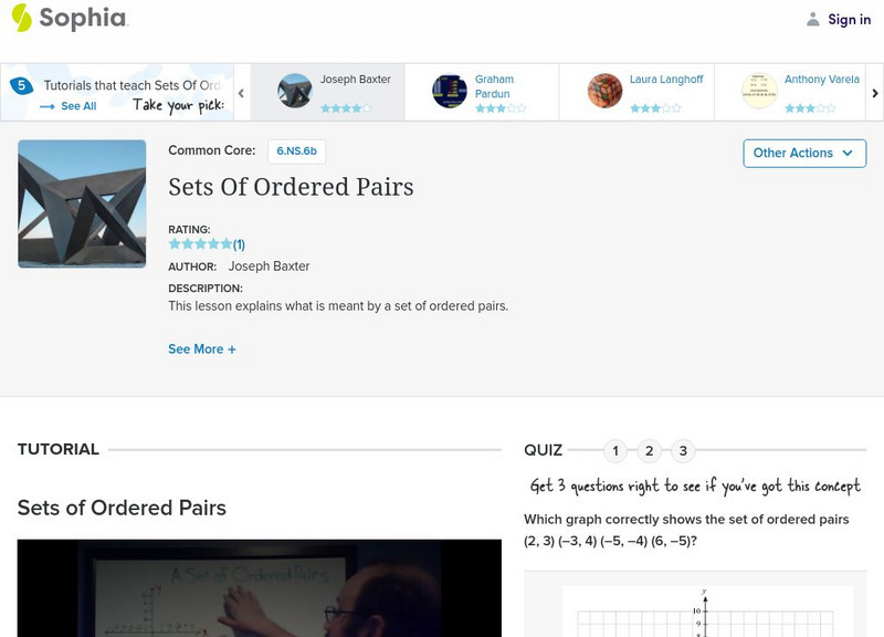 Sophia: Sets of Ordered Pairs: Lesson 3 Instructional Video Sophia: Sets of Ordered Pairs: Lesson 3 Instructional Video