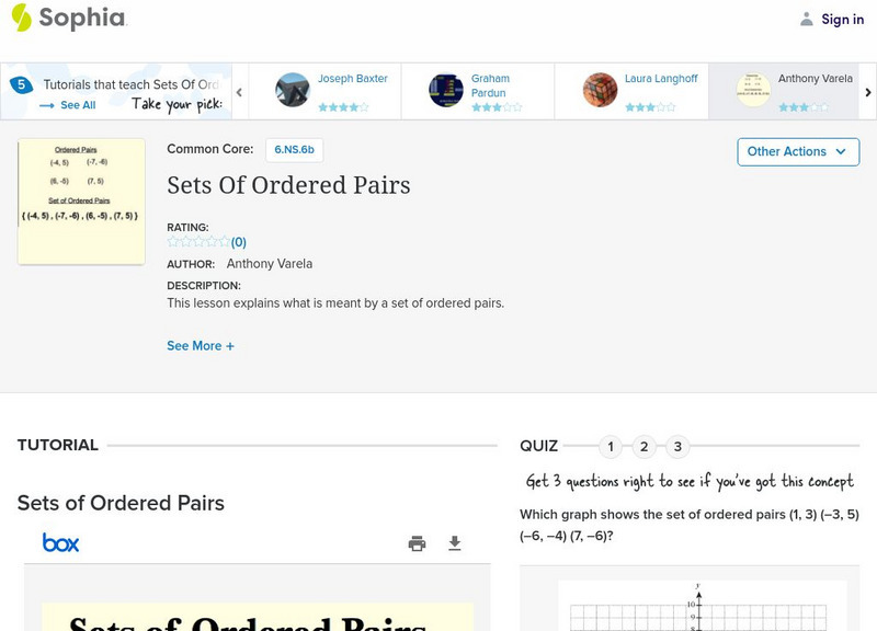 Sophia: Sets of Ordered Pairs: Lesson 4 PPT Sophia: Sets of Ordered Pairs: Lesson 4 PPT