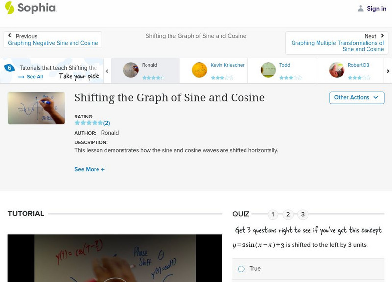 Sophia: Shifting the Graph of Sine and Cosine: Lesson 4 Instructional Video