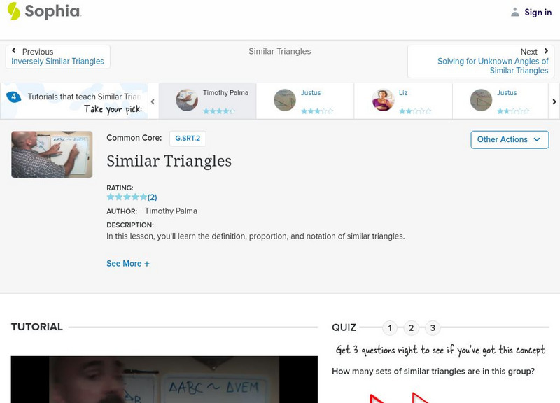 Sophia: Similar Triangles: Lesson 3 Instructional Video Sophia: Similar Triangles: Lesson 3 Instructional Video