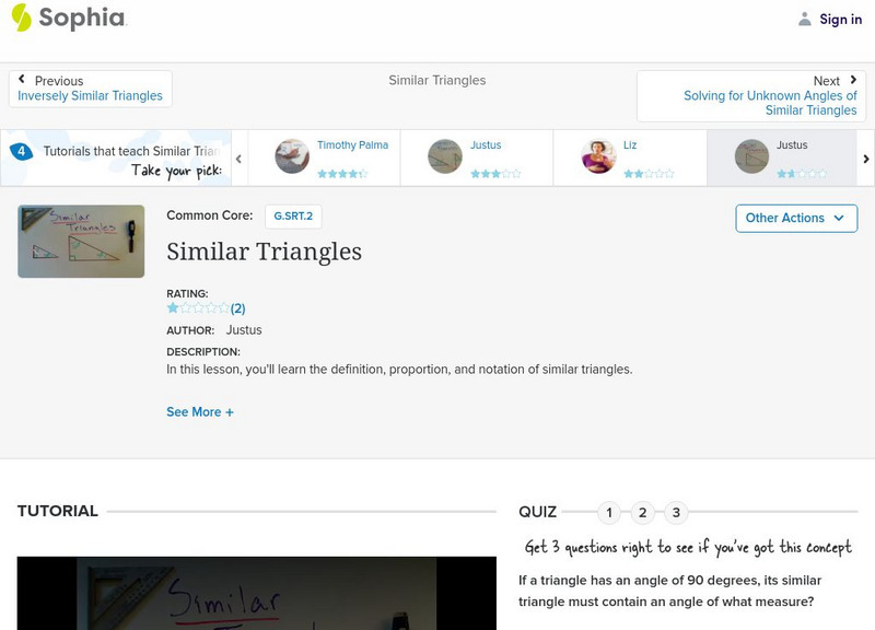 Sophia: Similar Triangles: Lesson 4 Instructional Video Sophia: Similar Triangles: Lesson 4 Instructional Video