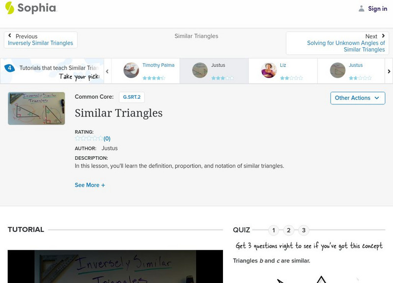 Sophia: Similar Triangles: Lesson 5 Instructional Video Sophia: Similar Triangles: Lesson 5 Instructional Video