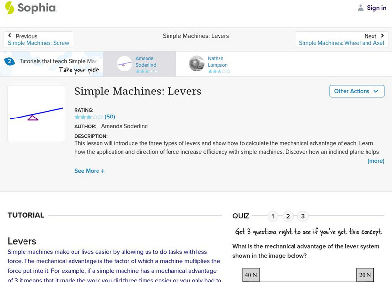 Sophia: Simple Machines: Levers: Lesson 2 Unit Plan Sophia: Simple Machines: Levers: Lesson 2 Unit Plan