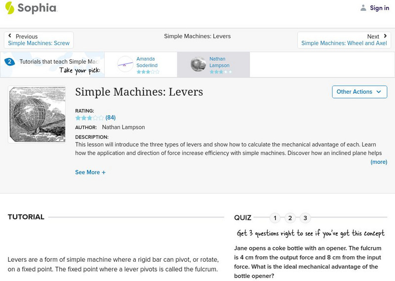 Sophia: Simple Machines: Levers: Lesson 3 Unit Plan Sophia: Simple Machines: Levers: Lesson 3 Unit Plan