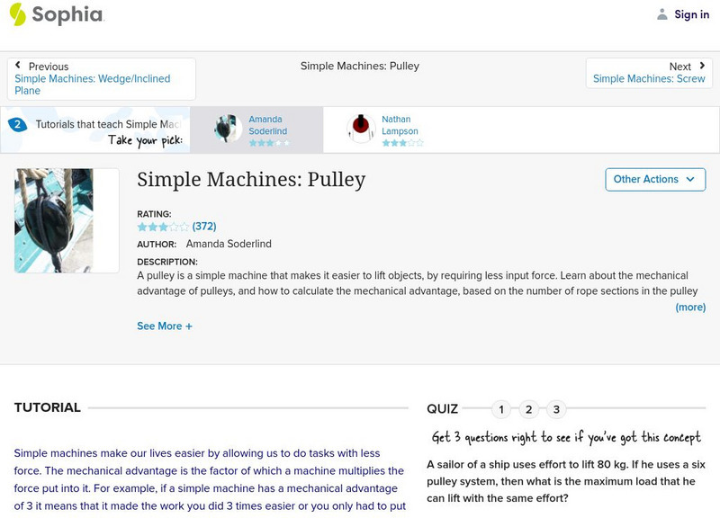 Sophia: Simple Machines: Pulley: Lesson 2 Unit Plan Sophia: Simple Machines: Pulley: Lesson 2 Unit Plan