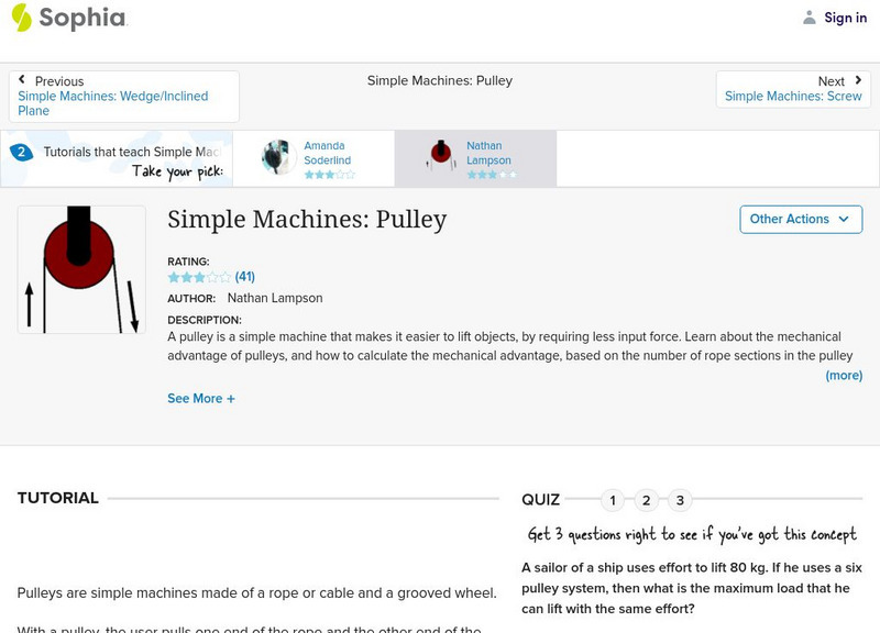 Sophia: Simple Machines: Pulley: Lesson 3 Unit Plan Sophia: Simple Machines: Pulley: Lesson 3 Unit Plan