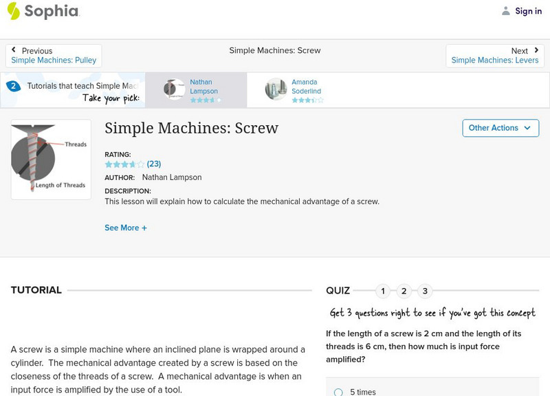 Sophia: Simple Machines: Screw: Lesson 2 Unit Plan Sophia: Simple Machines: Screw: Lesson 2 Unit Plan