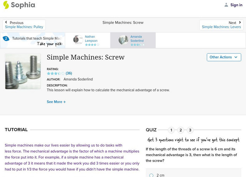 Sophia: Simple Machines: Screw: Lesson 1 Unit Plan Sophia: Simple Machines: Screw: Lesson 1 Unit Plan