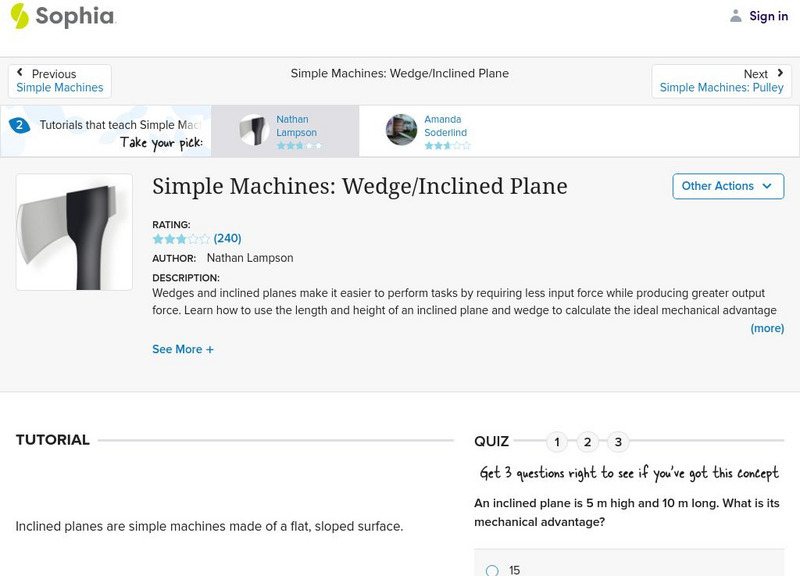 Sophia: Simple Machines: Wedge/inclined Plane: Lesson 2 Unit Plan Sophia: Simple Machines: Wedge/inclined Plane: Lesson 2 Unit Plan