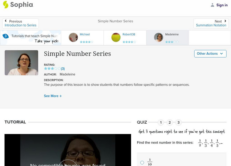 Sophia: Simple Number Series: Lesson 1 Instructional Video