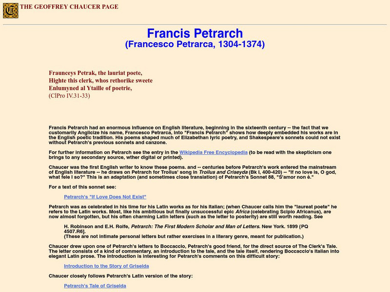 The Geoffrey Chaucer Page: Francis Petrarch Website The Geoffrey Chaucer Page: Francis Petrarch Website