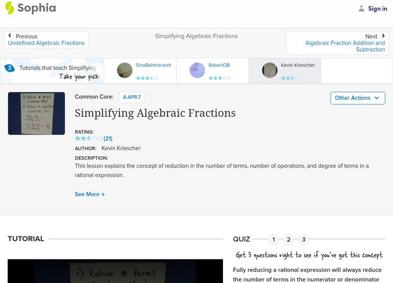 Sophia: Simplifying Algebraic Fractions Instructional Video Sophia: Simplifying Algebraic Fractions Instructional Video