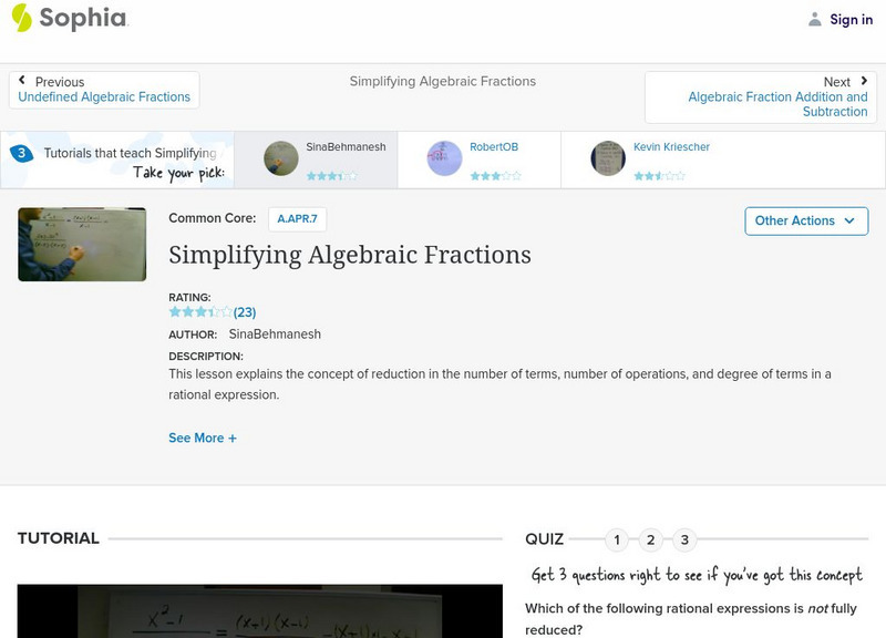 Sophia: Simplifying Algebraic Fractions Instructional Video Sophia: Simplifying Algebraic Fractions Instructional Video