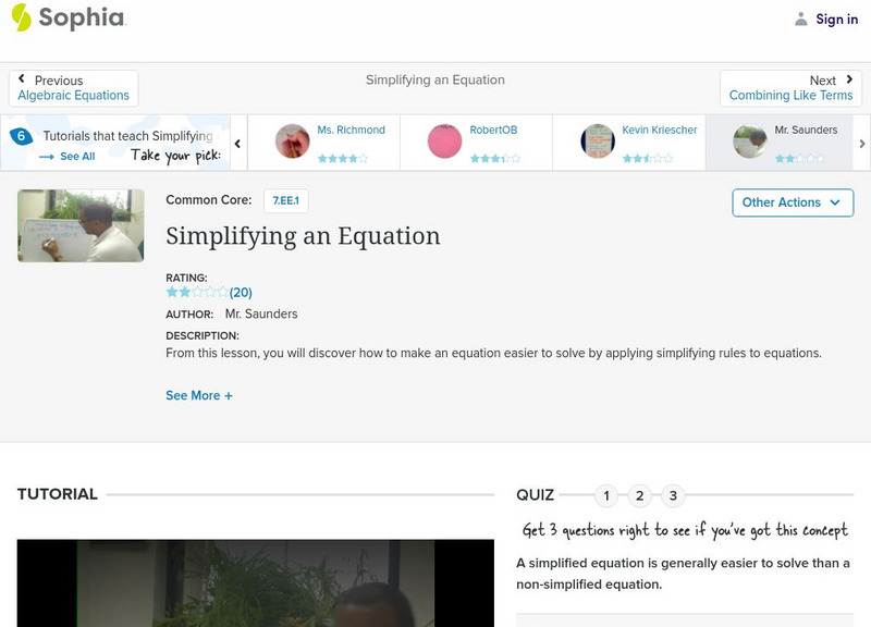 Sophia: Simplifying an Equation Instructional Video Sophia: Simplifying an Equation Instructional Video