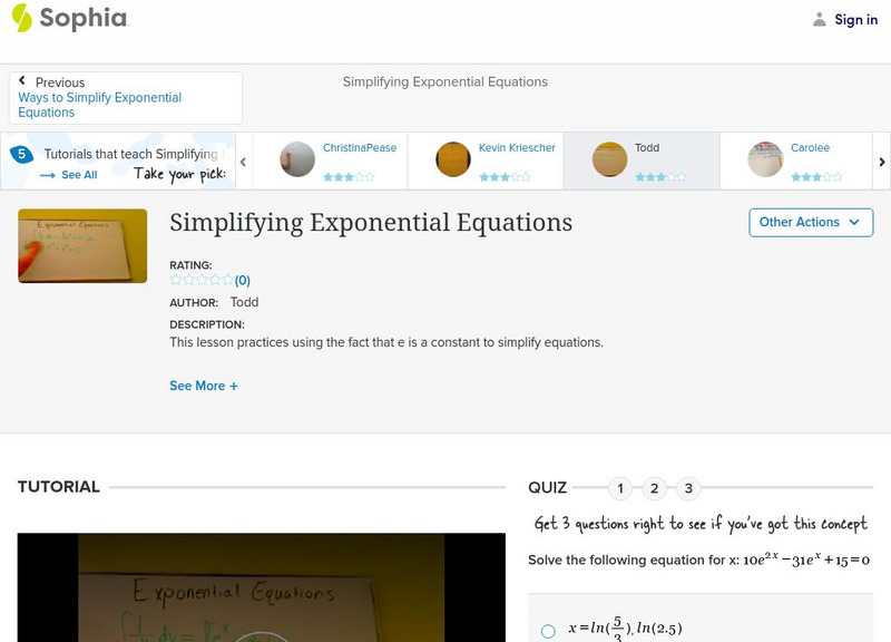 Sophia: Simplifying Exponential Equations Instructional Video Sophia: Simplifying Exponential Equations Instructional Video