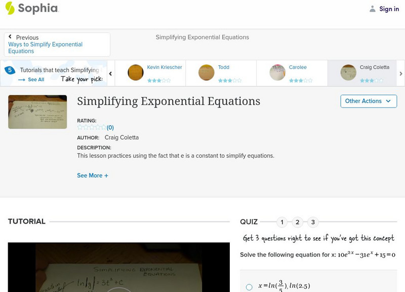 Sophia: Simplifying Exponential Equations: Lesson 6 Instructional Video