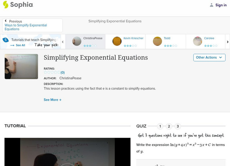 Sophia: Simplifying Exponential Equations Instructional Video Sophia: Simplifying Exponential Equations Instructional Video