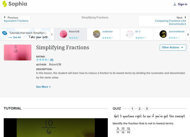 Sophia: Simplifying Fractions Instructional Video Sophia: Simplifying Fractions Instructional Video