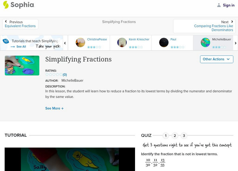 Sophia: Simplifying Fractions Instructional Video Sophia: Simplifying Fractions Instructional Video