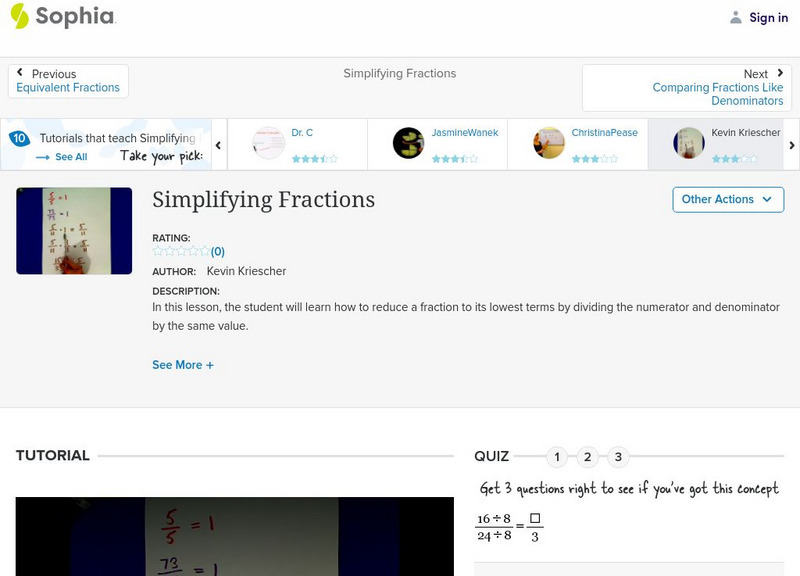 Sophia: Simplifying Fractions: Lesson 2 Instructional Video Sophia: Simplifying Fractions: Lesson 2 Instructional Video