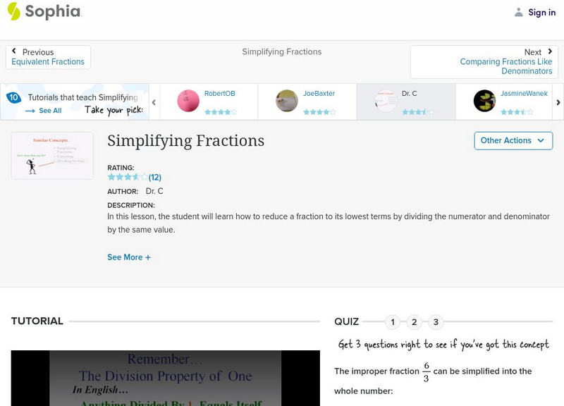 Sophia: Simplifying Fractions: Lesson 5 Instructional Video Sophia: Simplifying Fractions: Lesson 5 Instructional Video