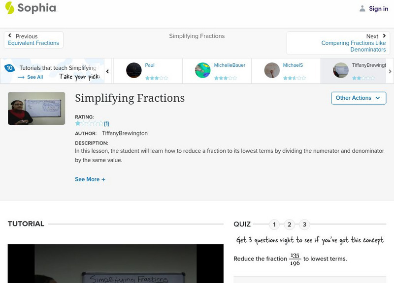 Sophia: Simplifying Fractions Instructional Video Sophia: Simplifying Fractions Instructional Video