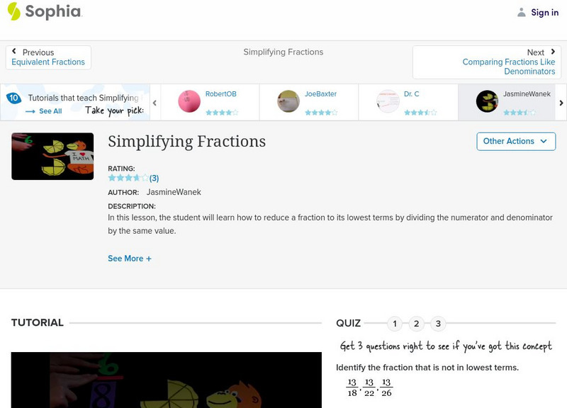 Sophia: Simplifying Fractions Instructional Video Sophia: Simplifying Fractions Instructional Video