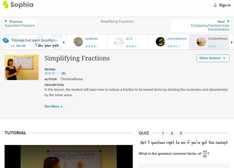 Sophia: Simplifying Fractions Instructional Video Sophia: Simplifying Fractions Instructional Video