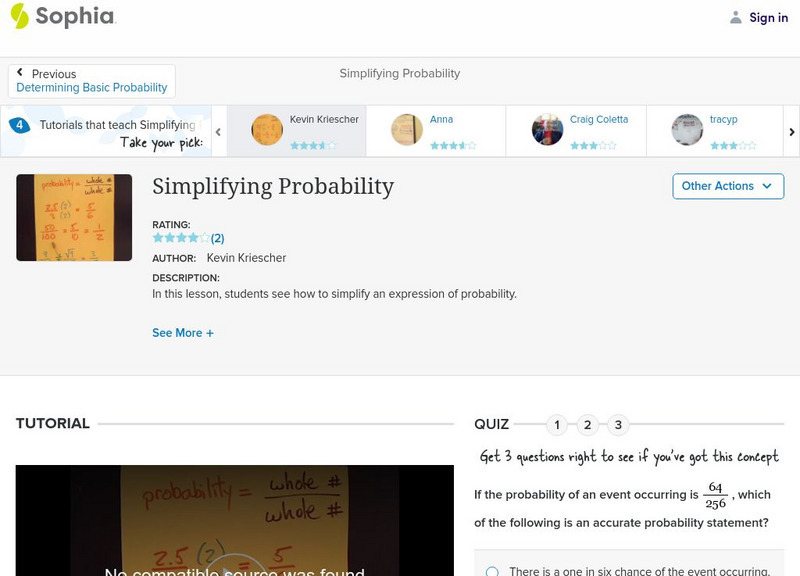 Sophia: Simplifying Probability: Lesson 1 Instructional Video Sophia: Simplifying Probability: Lesson 1 Instructional Video