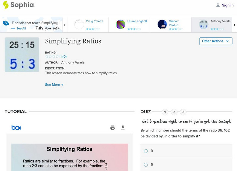 Sophia: Simplifying Ratios: Lesson 3 PPT