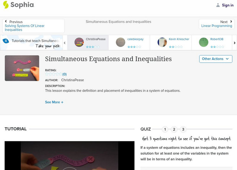 Sophia: Simultaneous Equations and Inequalities: Lesson 1 Instructional Video Sophia: Simultaneous Equations and Inequalities: Lesson 1 Instructional Video