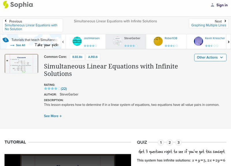 Sophia: Simultaneous Linear Equations With Infinite Solutions: Lesson 11 Instructional Video