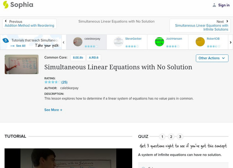 Sophia: Simultaneous Linear Equations With No Solution: Lesson 6 Instructional Video