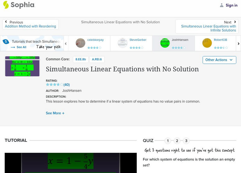 Sophia: Simultaneous Linear Equations With No Solution: Lesson 7 Instructional Video