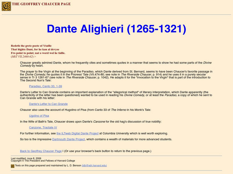 The Geoffrey Chaucer Page: Dante Alighieri Sketch Website The Geoffrey Chaucer Page: Dante Alighieri Sketch Website