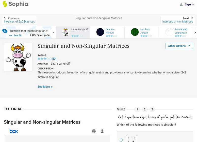 Sophia: Singular and Non Singular Matrices: Lesson 1 PPT Sophia: Singular and Non Singular Matrices: Lesson 1 PPT