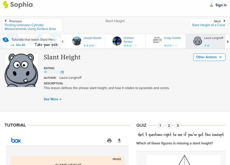 Sophia: Slant Height: Lesson 4 PPT Sophia: Slant Height: Lesson 4 PPT