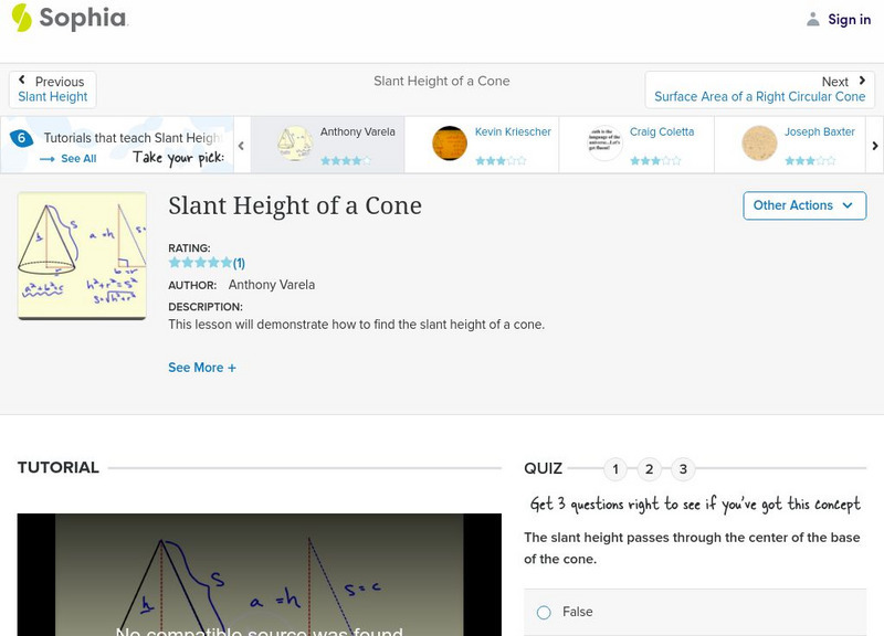 Sophia: Slant Height of a Cone: Lesson 2 Unit Plan Sophia: Slant Height of a Cone: Lesson 2 Unit Plan