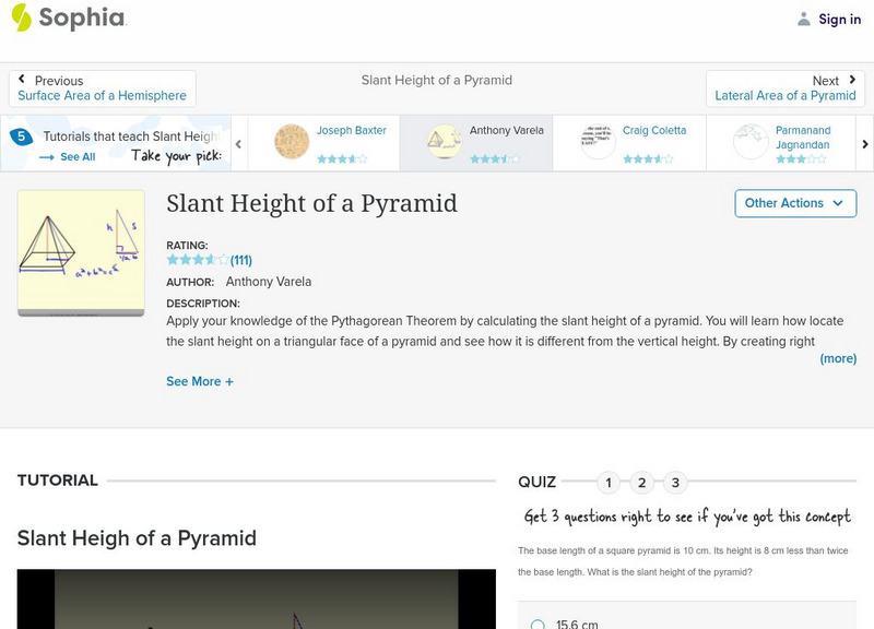 Sophia: Slant Height of a Pyramid: Lesson 1 Unit Plan Sophia: Slant Height of a Pyramid: Lesson 1 Unit Plan