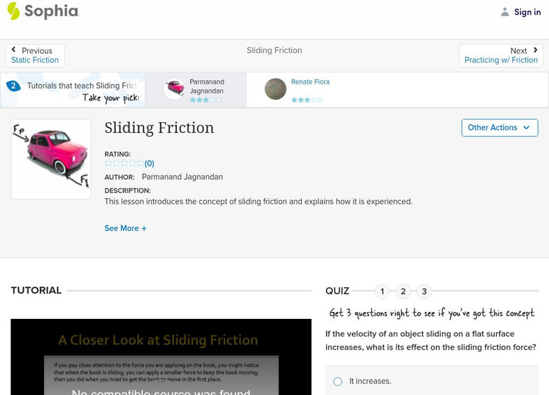 Sophia: Sliding Friction: Lesson 1 Instructional Video
