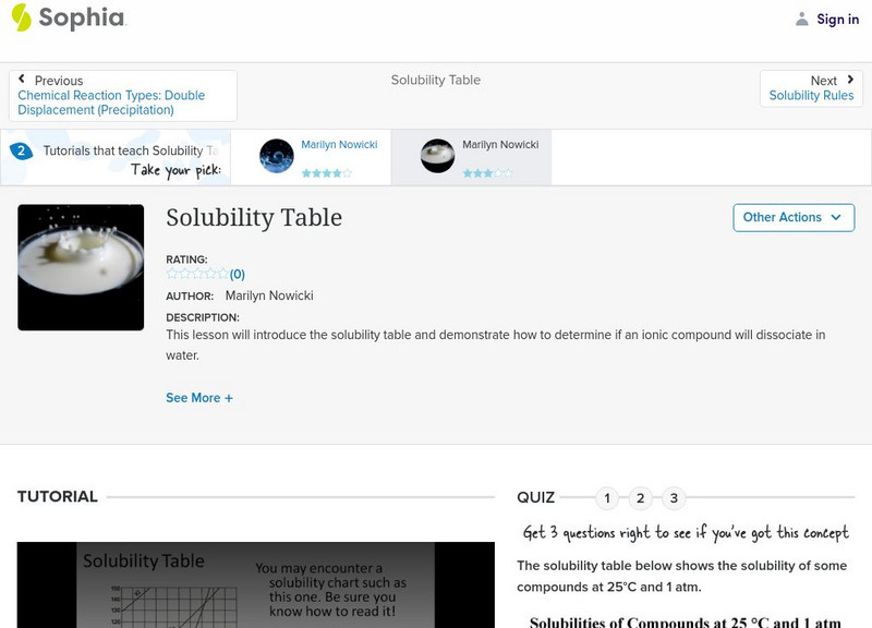 Sophia: Solubility Table: Lesson 2 Instructional Video