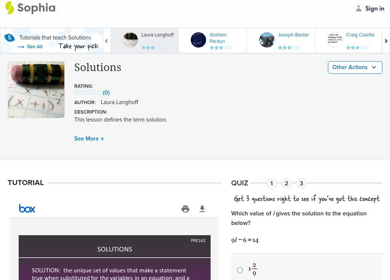 Sophia: Solutions: Lesson 1 PPT