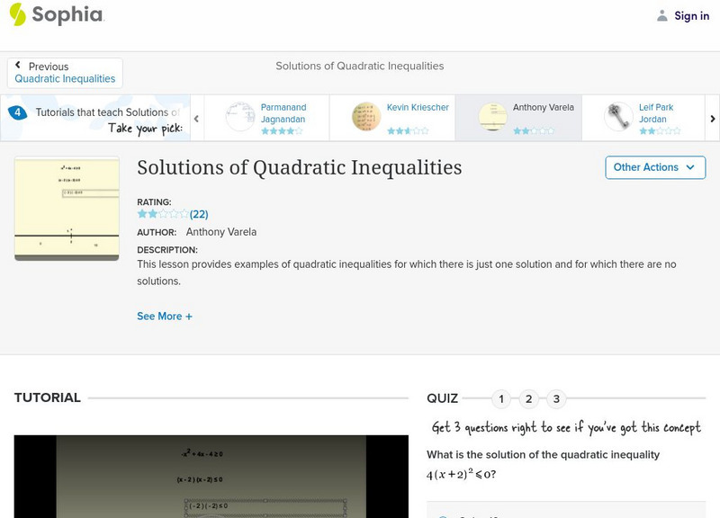 Sophia: Solutions of Quadratic Inequalities: Lesson 3 Unit Plan