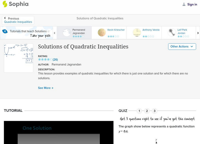 Sophia: Solutions of Quadratic Inequalities: Lesson 5 Instructional Video