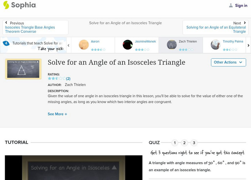 Sophia: Solve for an Angle of an Isosceles Triangle: Lesson 3 Instructional Video