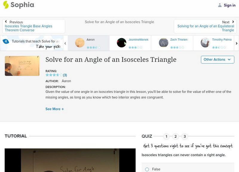 Sophia: Solve for an Angle of an Isosceles Triangle: Lesson 1 Instructional Video