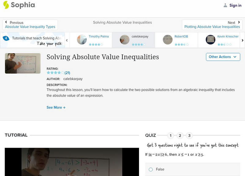 Sophia: Solving Absolute Value Inequalities: Lesson 11 Instructional Video